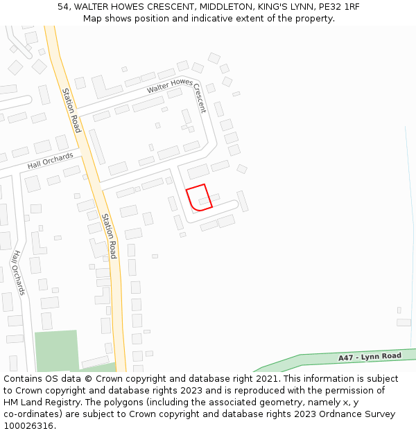 54, WALTER HOWES CRESCENT, MIDDLETON, KING'S LYNN, PE32 1RF: Location map and indicative extent of plot