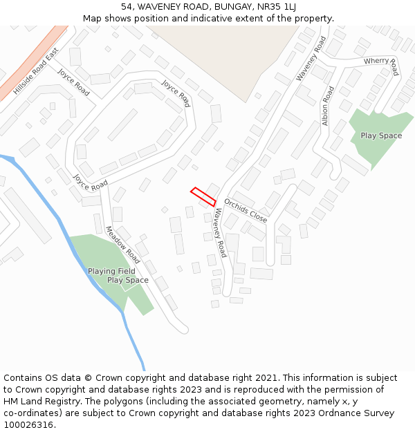 54, WAVENEY ROAD, BUNGAY, NR35 1LJ: Location map and indicative extent of plot