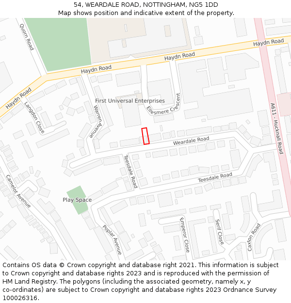 54, WEARDALE ROAD, NOTTINGHAM, NG5 1DD: Location map and indicative extent of plot