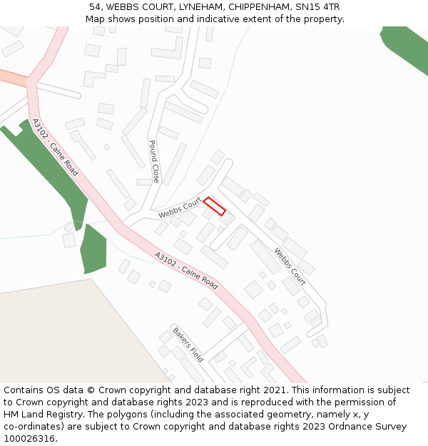 54, WEBBS COURT, LYNEHAM, CHIPPENHAM, SN15 4TR: Location map and indicative extent of plot