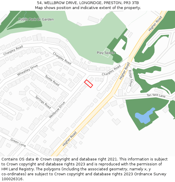 54, WELLBROW DRIVE, LONGRIDGE, PRESTON, PR3 3TB: Location map and indicative extent of plot