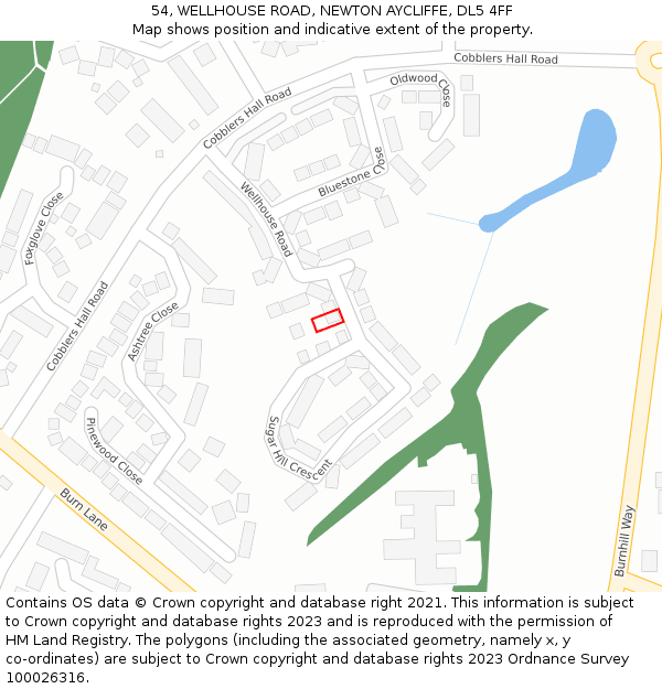 54, WELLHOUSE ROAD, NEWTON AYCLIFFE, DL5 4FF: Location map and indicative extent of plot