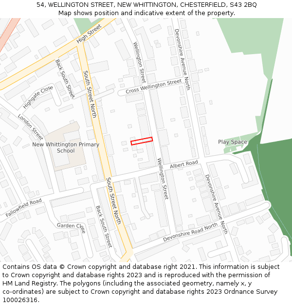 54, WELLINGTON STREET, NEW WHITTINGTON, CHESTERFIELD, S43 2BQ: Location map and indicative extent of plot