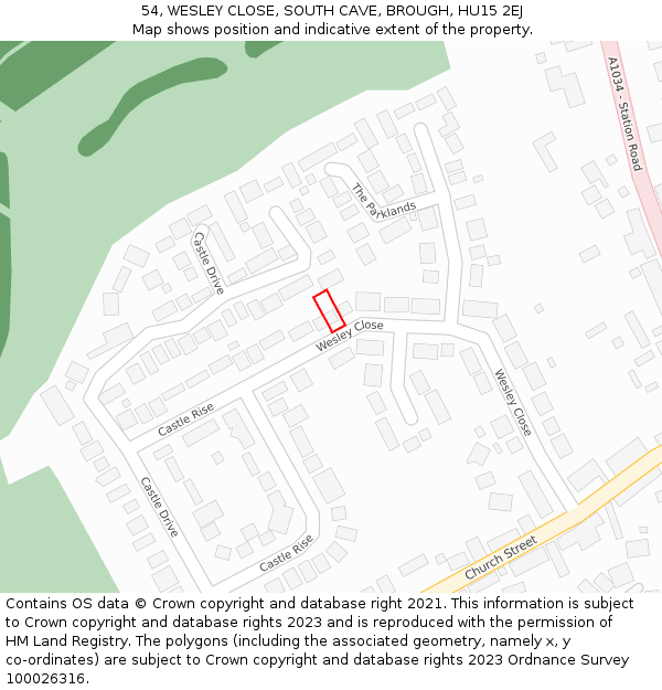 54, WESLEY CLOSE, SOUTH CAVE, BROUGH, HU15 2EJ: Location map and indicative extent of plot