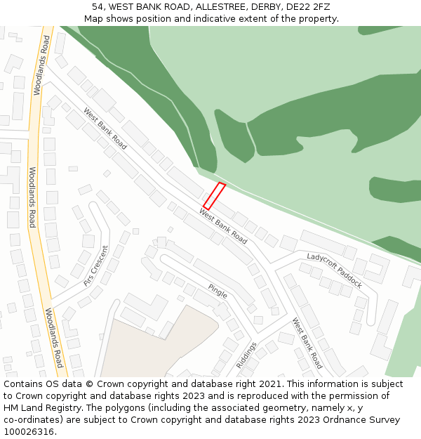 54, WEST BANK ROAD, ALLESTREE, DERBY, DE22 2FZ: Location map and indicative extent of plot