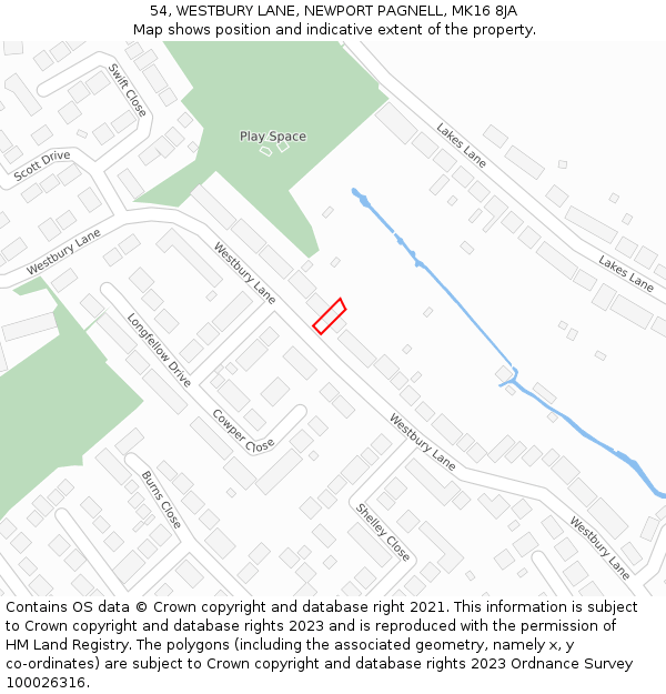 54, WESTBURY LANE, NEWPORT PAGNELL, MK16 8JA: Location map and indicative extent of plot