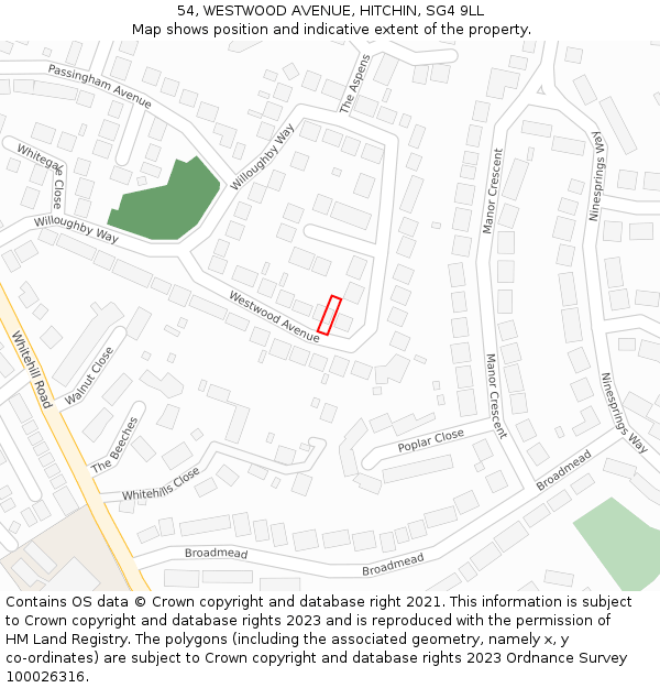 54, WESTWOOD AVENUE, HITCHIN, SG4 9LL: Location map and indicative extent of plot