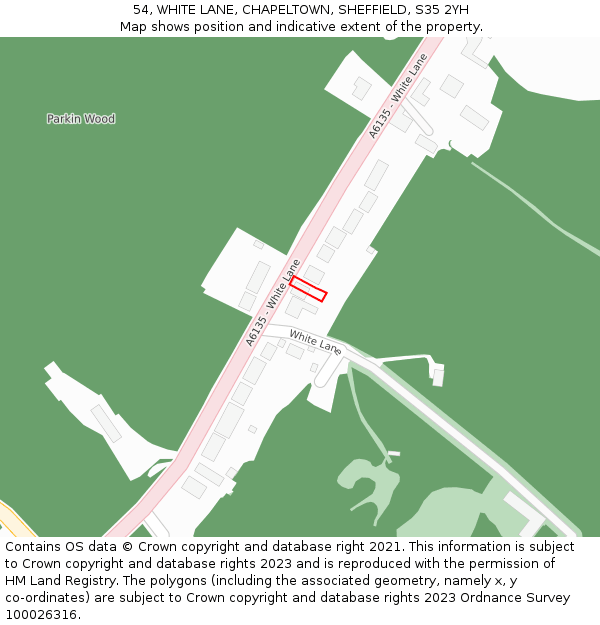 54, WHITE LANE, CHAPELTOWN, SHEFFIELD, S35 2YH: Location map and indicative extent of plot
