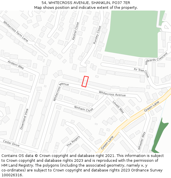 54, WHITECROSS AVENUE, SHANKLIN, PO37 7ER: Location map and indicative extent of plot