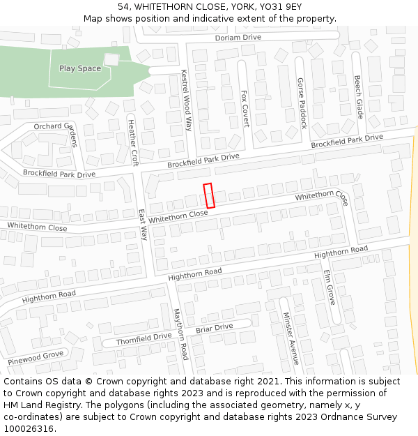 54, WHITETHORN CLOSE, YORK, YO31 9EY: Location map and indicative extent of plot