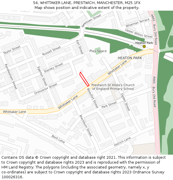 54, WHITTAKER LANE, PRESTWICH, MANCHESTER, M25 1FX: Location map and indicative extent of plot