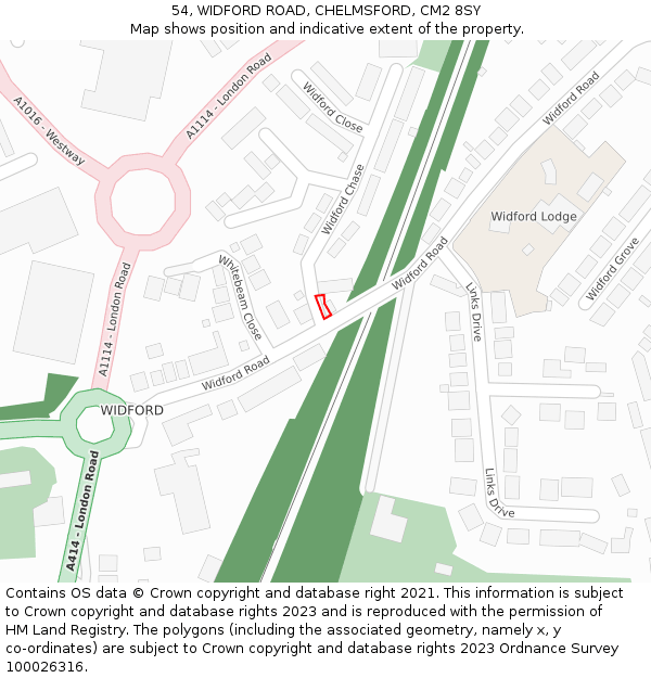 54, WIDFORD ROAD, CHELMSFORD, CM2 8SY: Location map and indicative extent of plot