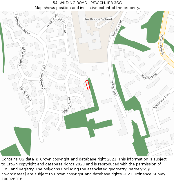 54, WILDING ROAD, IPSWICH, IP8 3SG: Location map and indicative extent of plot
