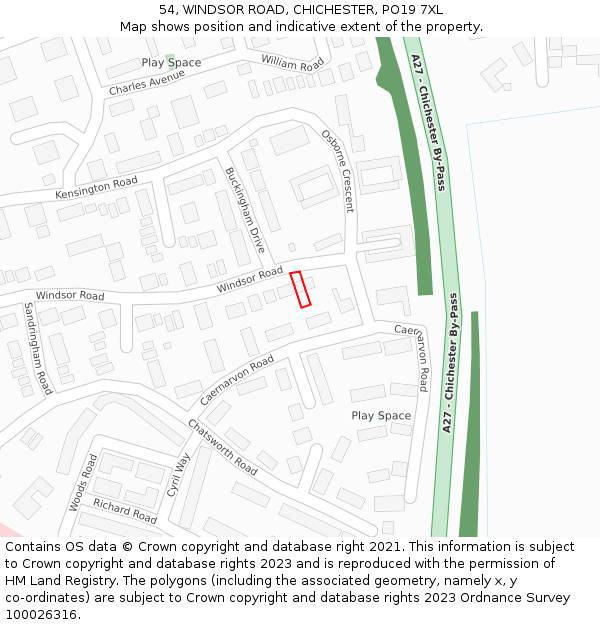 54, WINDSOR ROAD, CHICHESTER, PO19 7XL: Location map and indicative extent of plot