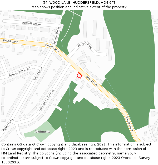 54, WOOD LANE, HUDDERSFIELD, HD4 6PT: Location map and indicative extent of plot
