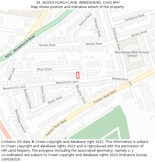 54, WOODCHURCH LANE, BIRKENHEAD, CH42 9PH: Location map and indicative extent of plot