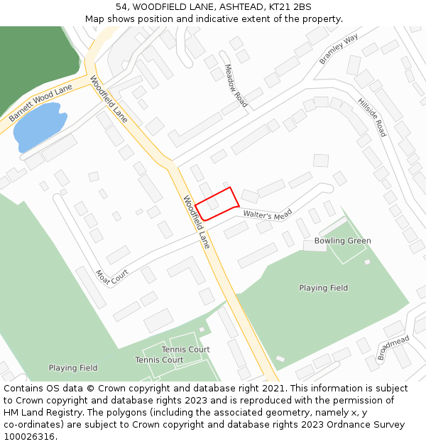 54, WOODFIELD LANE, ASHTEAD, KT21 2BS: Location map and indicative extent of plot