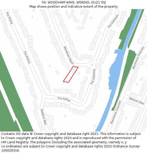 54, WOODHAM WAYE, WOKING, GU21 5SJ: Location map and indicative extent of plot