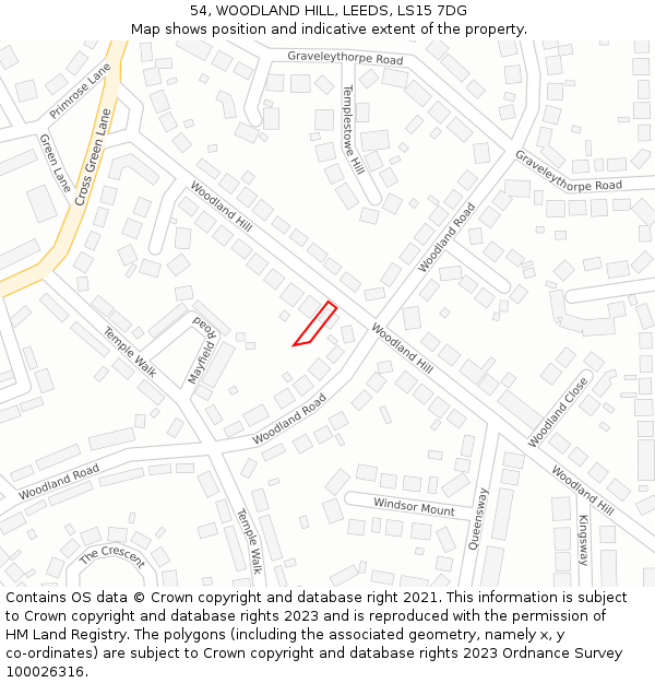 54, WOODLAND HILL, LEEDS, LS15 7DG: Location map and indicative extent of plot