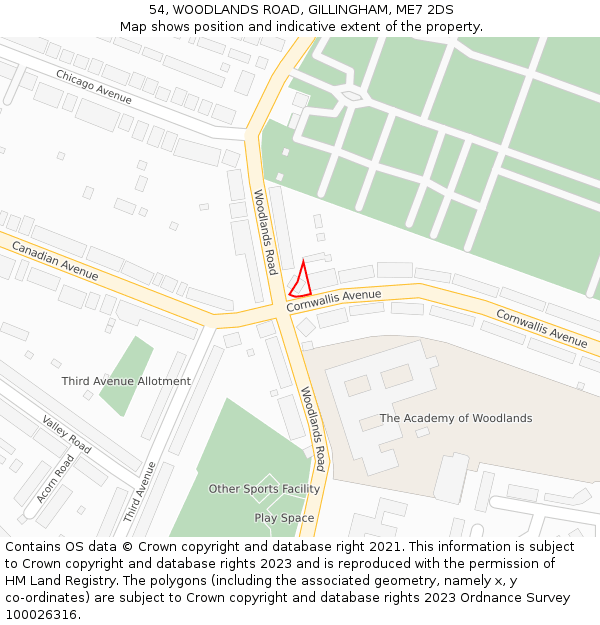 54, WOODLANDS ROAD, GILLINGHAM, ME7 2DS: Location map and indicative extent of plot