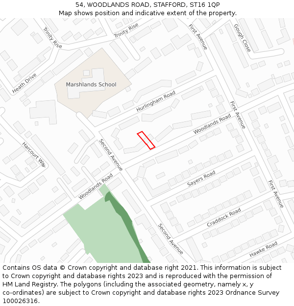54, WOODLANDS ROAD, STAFFORD, ST16 1QP: Location map and indicative extent of plot