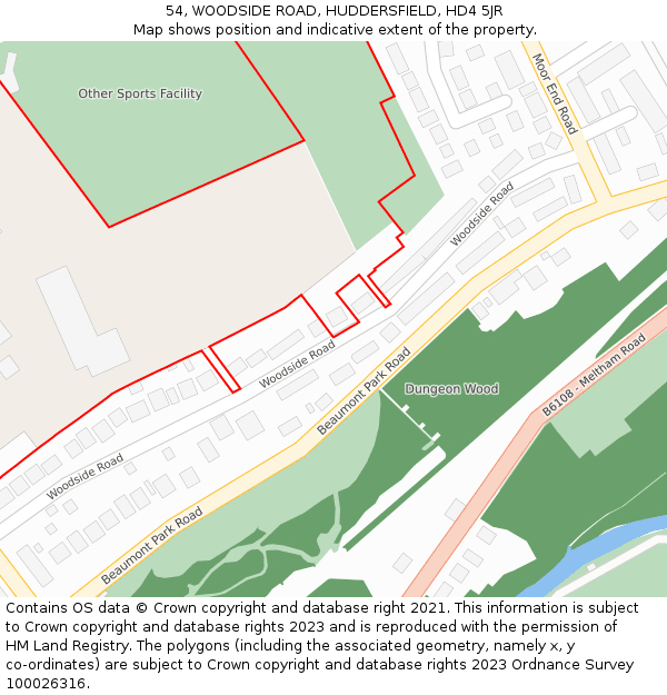 54, WOODSIDE ROAD, HUDDERSFIELD, HD4 5JR: Location map and indicative extent of plot