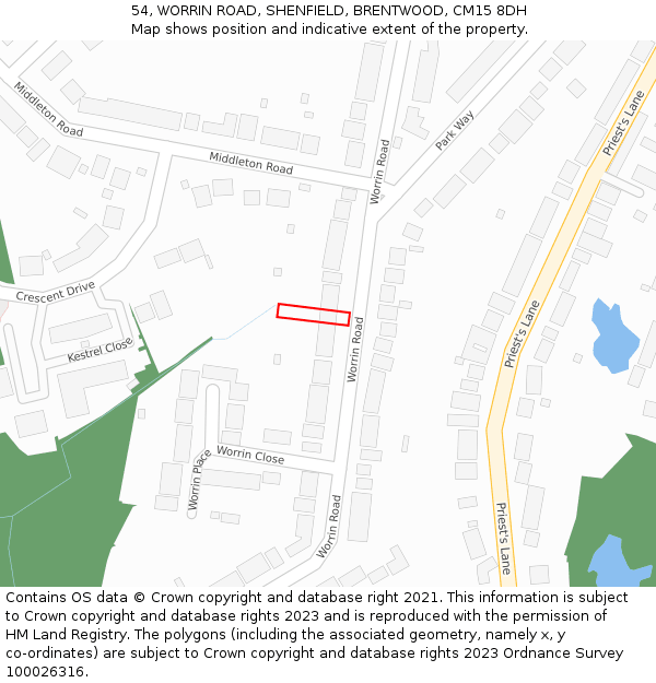 54, WORRIN ROAD, SHENFIELD, BRENTWOOD, CM15 8DH: Location map and indicative extent of plot