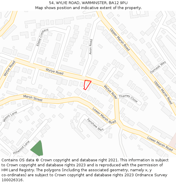 54, WYLYE ROAD, WARMINSTER, BA12 9PU: Location map and indicative extent of plot