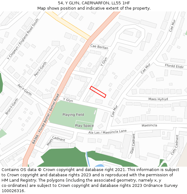 54, Y GLYN, CAERNARFON, LL55 1HF: Location map and indicative extent of plot