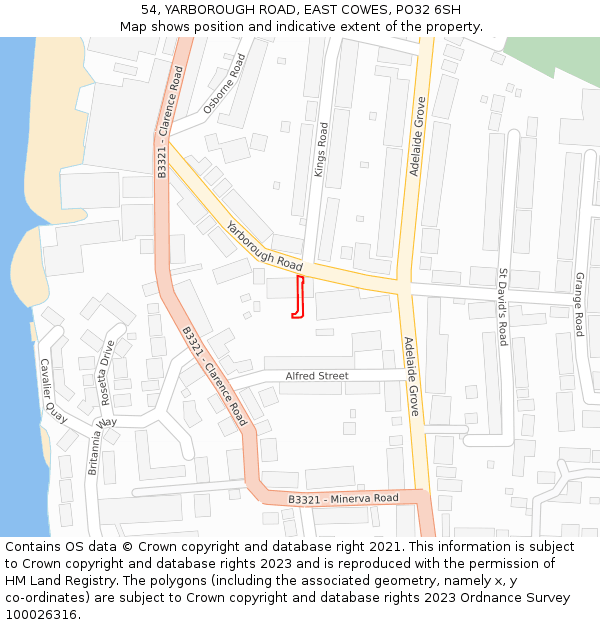 54, YARBOROUGH ROAD, EAST COWES, PO32 6SH: Location map and indicative extent of plot
