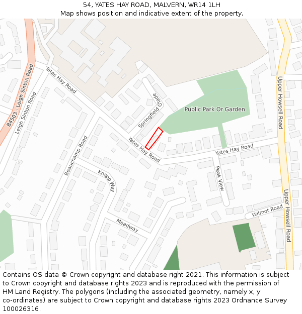 54, YATES HAY ROAD, MALVERN, WR14 1LH: Location map and indicative extent of plot