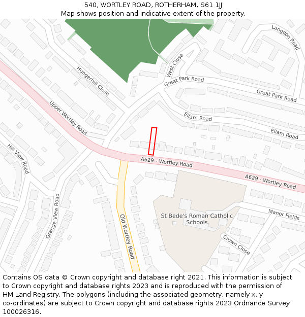 540, WORTLEY ROAD, ROTHERHAM, S61 1JJ: Location map and indicative extent of plot