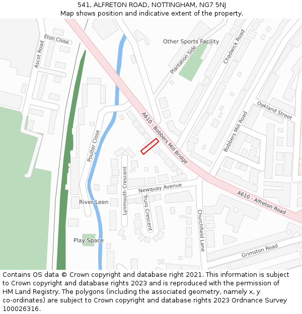 541, ALFRETON ROAD, NOTTINGHAM, NG7 5NJ: Location map and indicative extent of plot