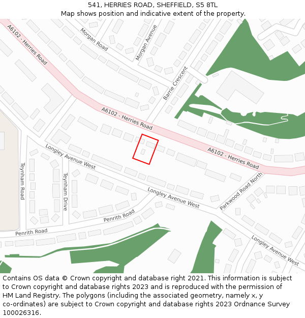 541, HERRIES ROAD, SHEFFIELD, S5 8TL: Location map and indicative extent of plot