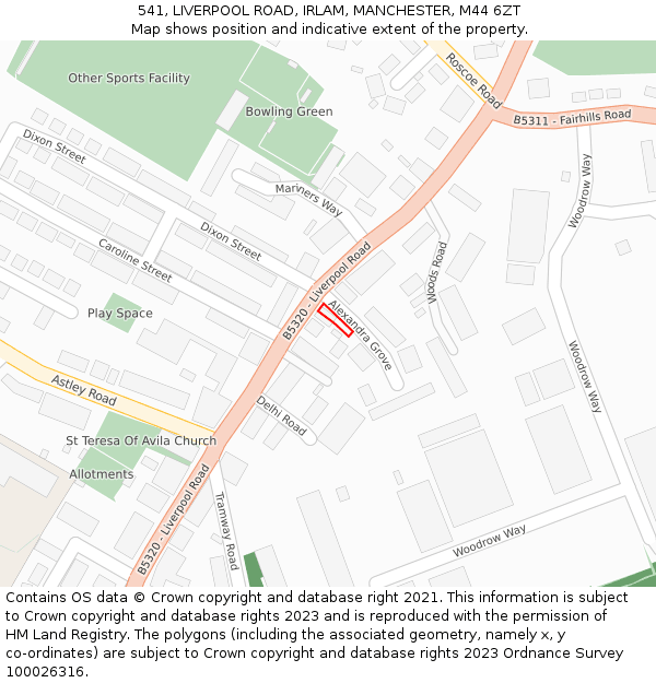 541, LIVERPOOL ROAD, IRLAM, MANCHESTER, M44 6ZT: Location map and indicative extent of plot