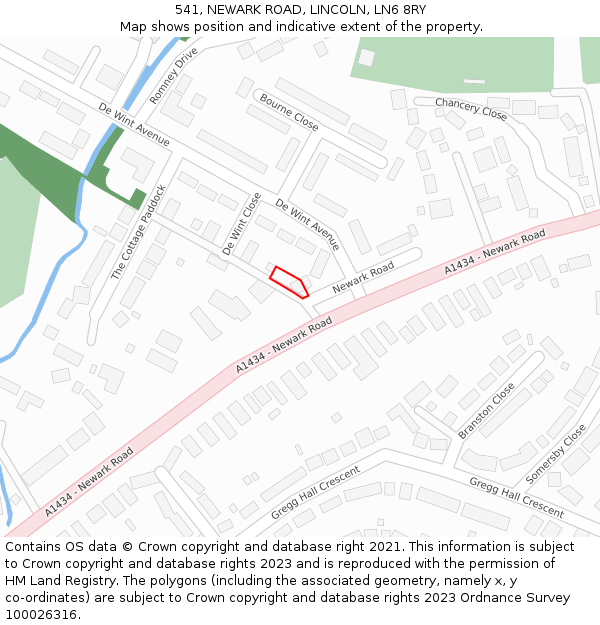 541, NEWARK ROAD, LINCOLN, LN6 8RY: Location map and indicative extent of plot