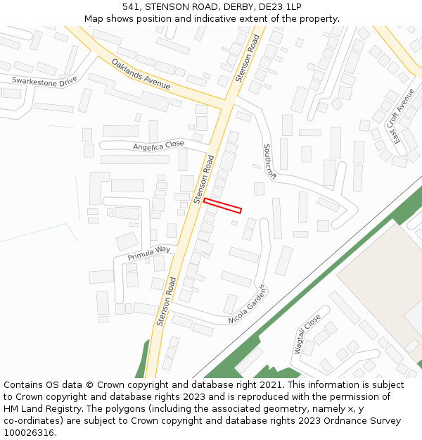 541, STENSON ROAD, DERBY, DE23 1LP: Location map and indicative extent of plot