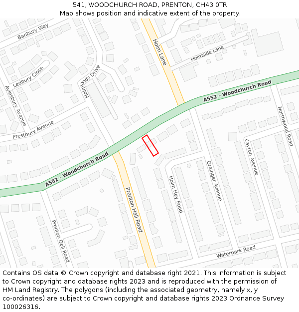 541, WOODCHURCH ROAD, PRENTON, CH43 0TR: Location map and indicative extent of plot