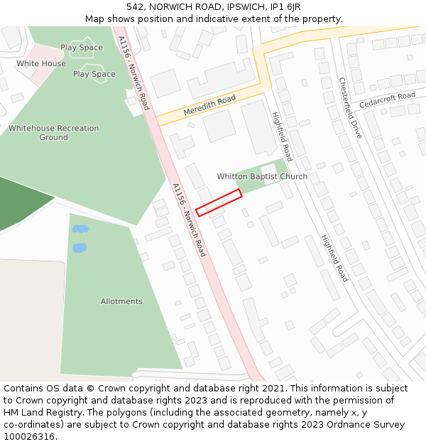 542, NORWICH ROAD, IPSWICH, IP1 6JR: Location map and indicative extent of plot