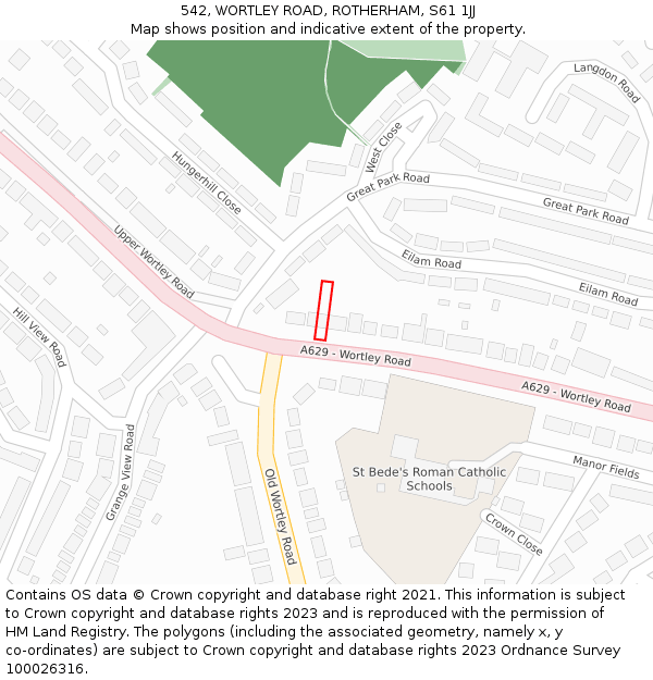 542, WORTLEY ROAD, ROTHERHAM, S61 1JJ: Location map and indicative extent of plot