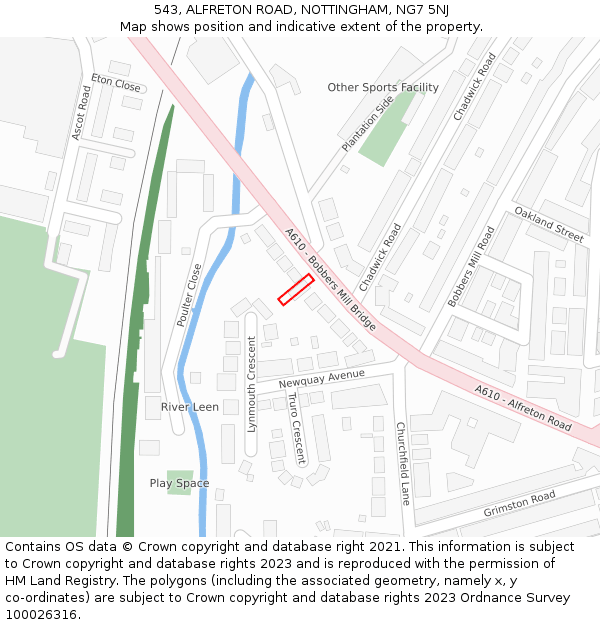 543, ALFRETON ROAD, NOTTINGHAM, NG7 5NJ: Location map and indicative extent of plot