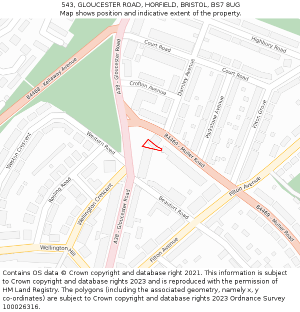 543, GLOUCESTER ROAD, HORFIELD, BRISTOL, BS7 8UG: Location map and indicative extent of plot