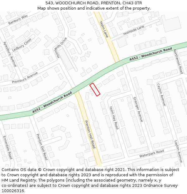 543, WOODCHURCH ROAD, PRENTON, CH43 0TR: Location map and indicative extent of plot