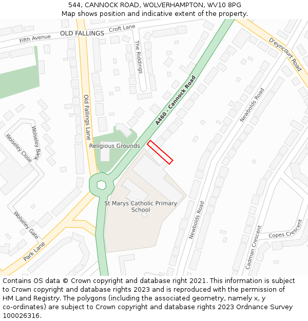 544, CANNOCK ROAD, WOLVERHAMPTON, WV10 8PG: Location map and indicative extent of plot
