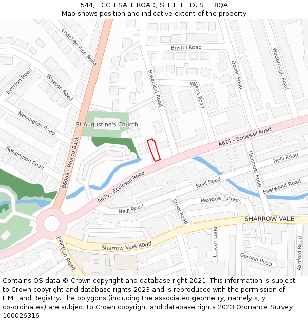 544, ECCLESALL ROAD, SHEFFIELD, S11 8QA: Location map and indicative extent of plot