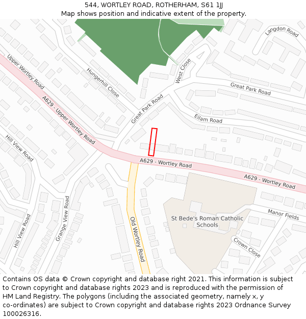 544, WORTLEY ROAD, ROTHERHAM, S61 1JJ: Location map and indicative extent of plot