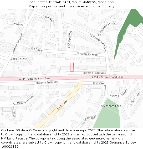 545, BITTERNE ROAD EAST, SOUTHAMPTON, SO18 5EQ: Location map and indicative extent of plot