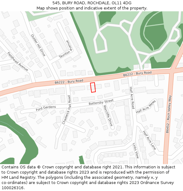 545, BURY ROAD, ROCHDALE, OL11 4DG: Location map and indicative extent of plot