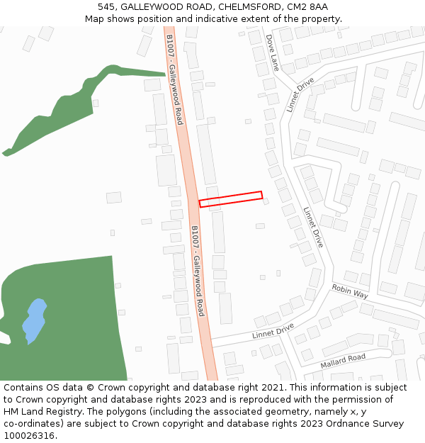 545, GALLEYWOOD ROAD, CHELMSFORD, CM2 8AA: Location map and indicative extent of plot