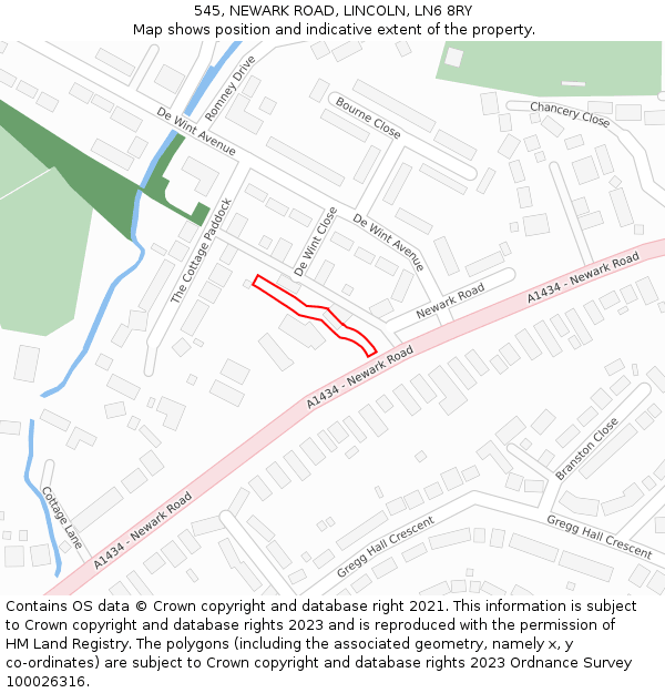 545, NEWARK ROAD, LINCOLN, LN6 8RY: Location map and indicative extent of plot